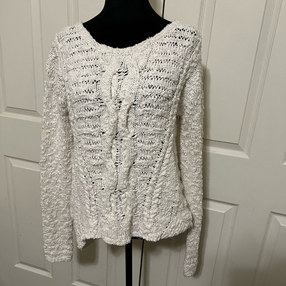 Moth White Crew Neck Sweater with Textured Knit